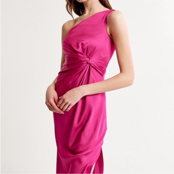 NWT One shoulder satin pink dress - Picture 2 of 5